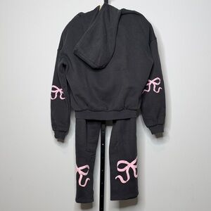 Edikted Gray Hoodie & Sweatpants Set Pink Bow Detail Lounge Set